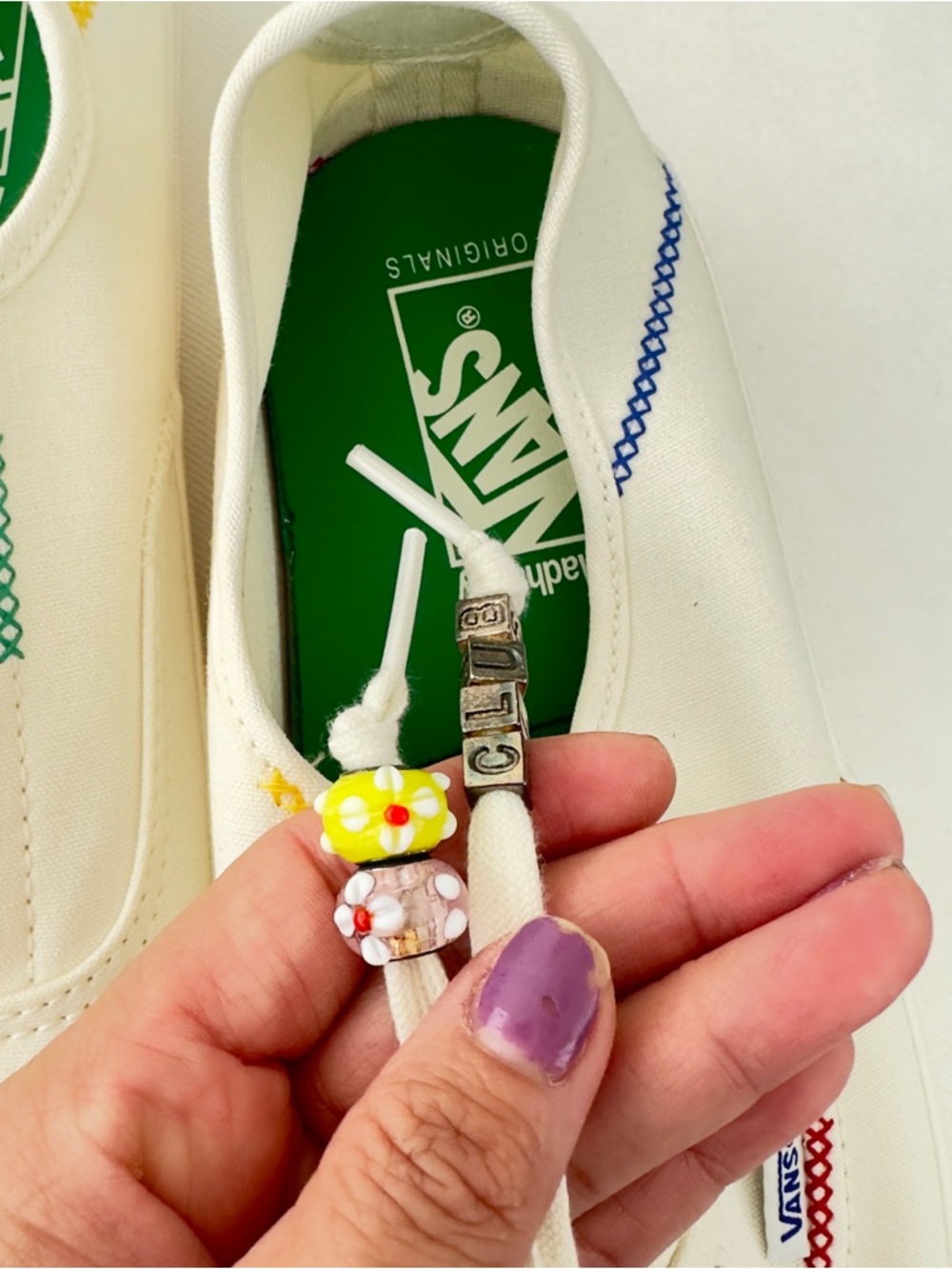 Madhappy  Cream Canvas Sneakers with Multicolor Embroidery Size: 12 - Picture 7 of 11
